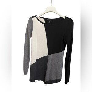 White House Black Market Black, Gray, and Cream Long Sleeve Sweater